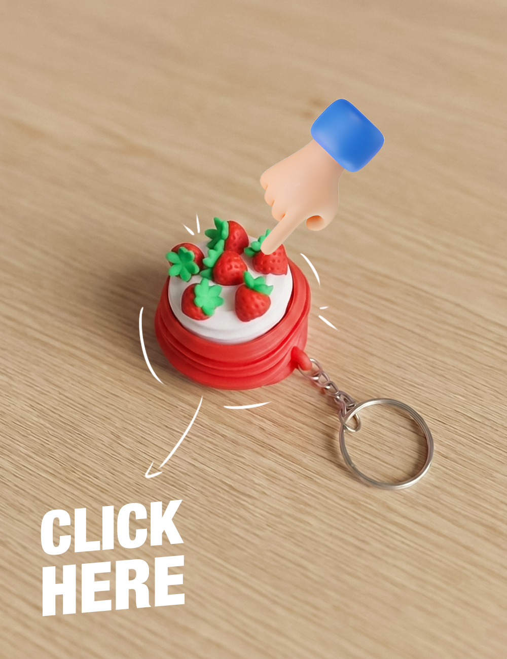 Strawberry Cake Clicker Keychain